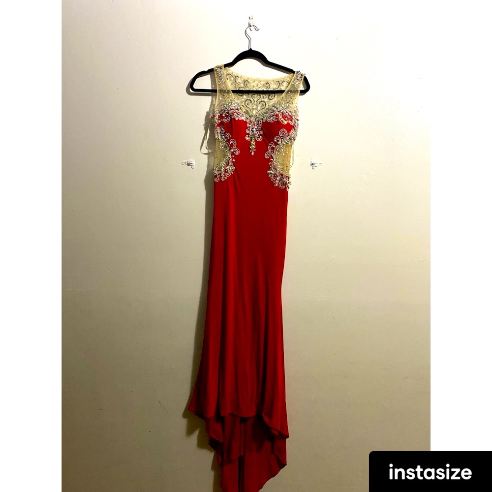 Prom dress, vibrant red, how low.